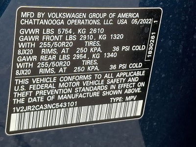 2022 Volkswagen Atlas 3.6L V6 SE w/Technology
